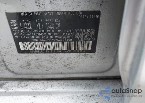 2016 Subaru Legacy 2.5I z USA, uszkodzony, nr VIN 4S3BNBA62G3037469